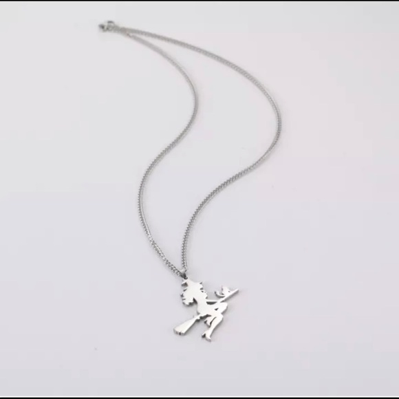Vintage Witch Broom Cat Stainless Steel Necklace - Picture 7 of 16